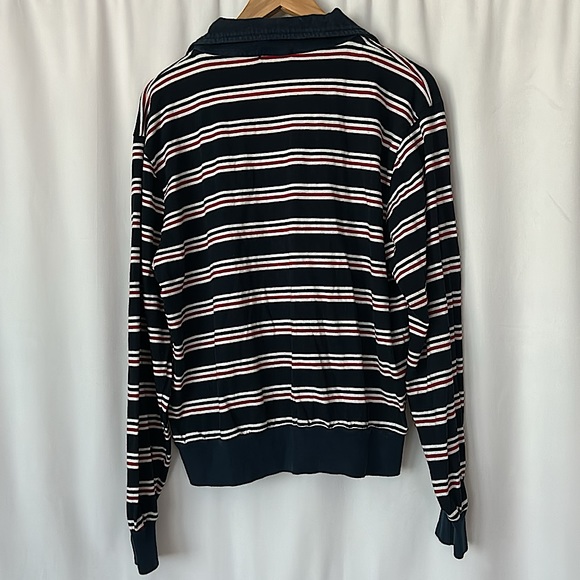 Brandy Melville Navy Blue Striped Zip Up Long Sleeve Shirt Top **Oversized** - Picture 2 of 4